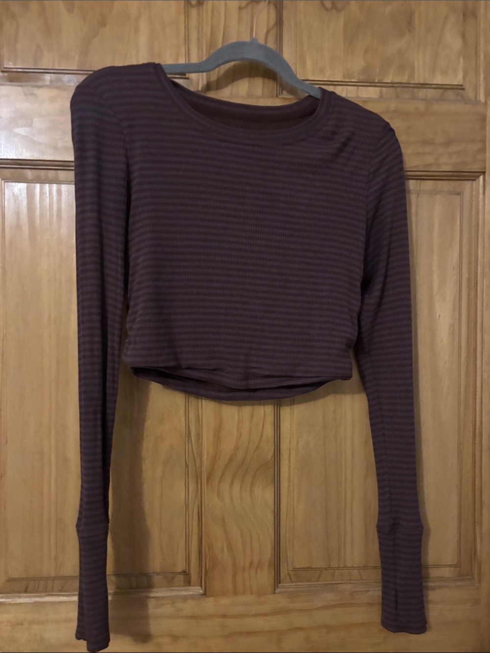 Aerie Longsleeve Cropped Striped Shirt- Brown